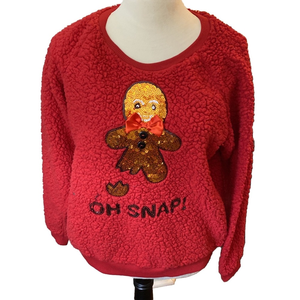 Women's Gingerbread Man Christmas Sweatshirt. Medium, Holiday Ugly
